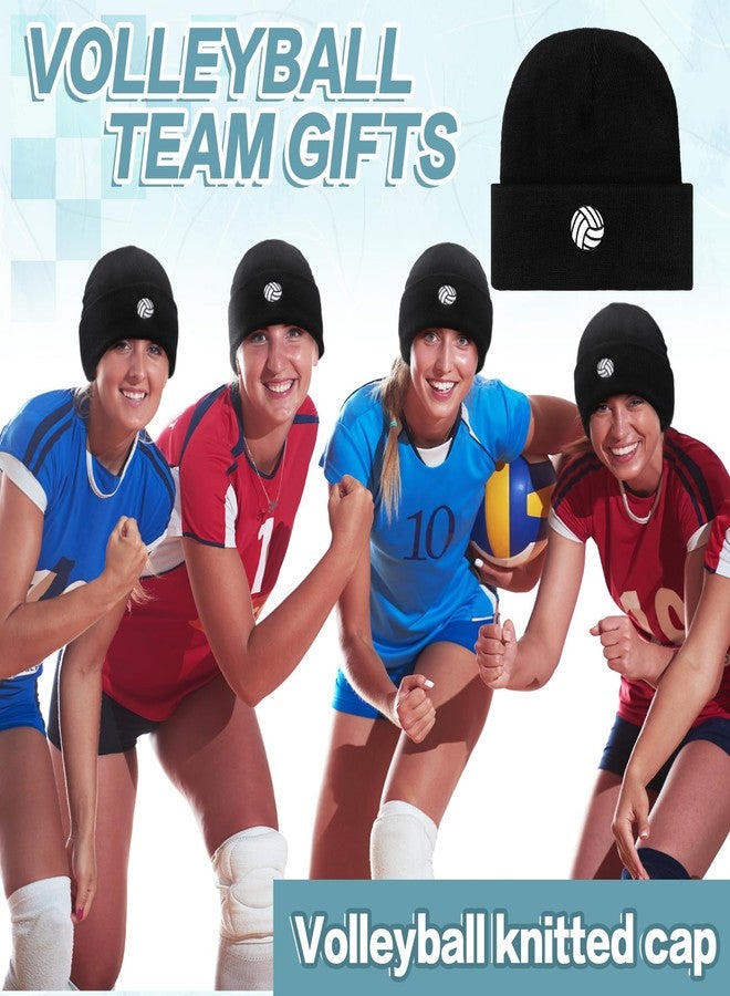 Silicherry 12 Pcs Volleyball Team Gifts Winter Beanie Embroidered Hats for Men Women Gifts Volleyball Theme Party Sports Team Club Supplies Black - Image 5